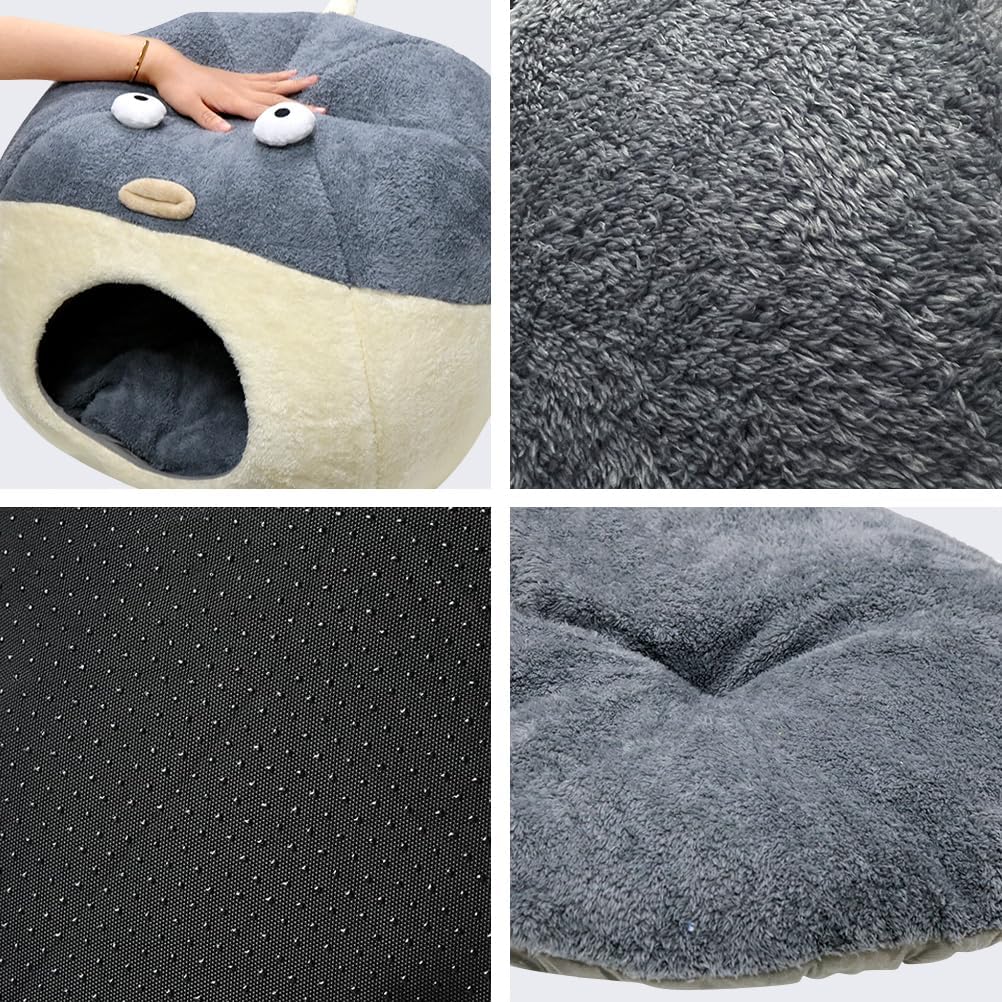 Cat Beds for Indoor Cats-19.7''Cute Pufferfish Larger Cat Cave Bed,Grey XL