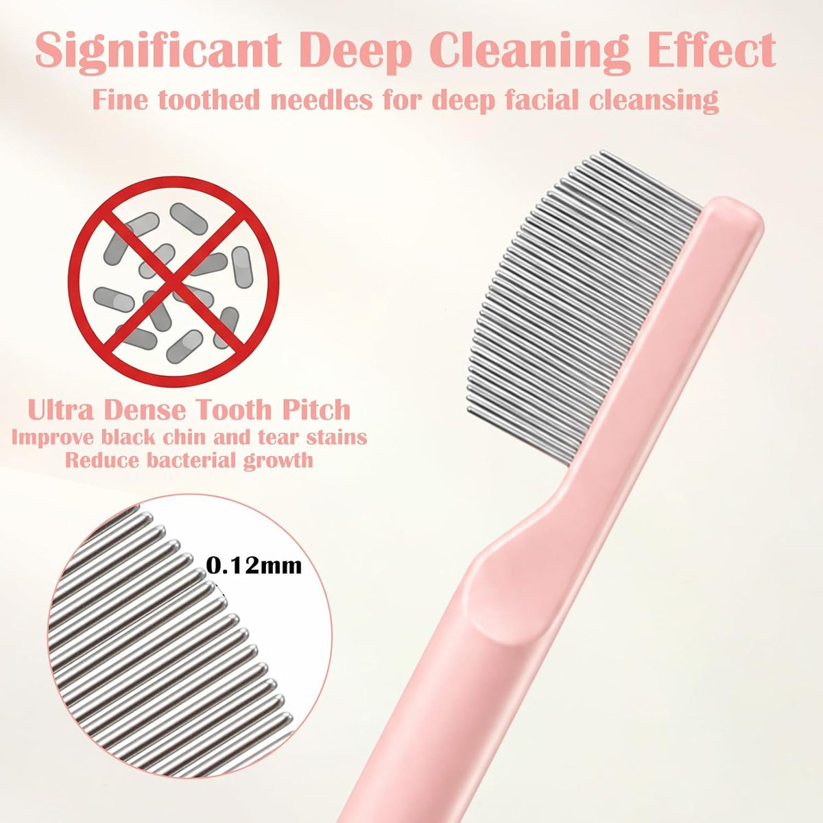 Round-Tip Dog Eye Comb, Pink Fine Tooth Comb for Small Pet Dog Cat Hamster