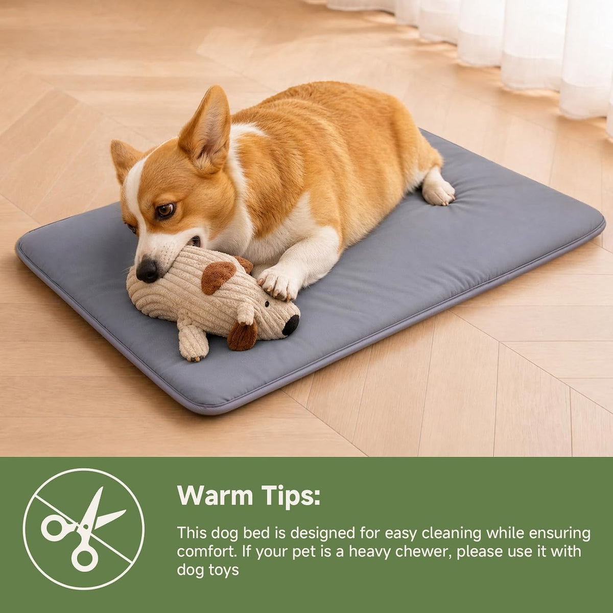Outdoor Dog Crate Pad Bed, Reversible Waterproof Wipeable Kennel Mat, 35x22