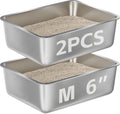 Stainless Steel Cat Litter Box,Medium Metal Litter Box 2pcs | 2 Pack Box for Cats,Easy to Clean,Indoor,Cat LitterBox for kitty/Kitten Rabbit,Litter Pan,No Smell