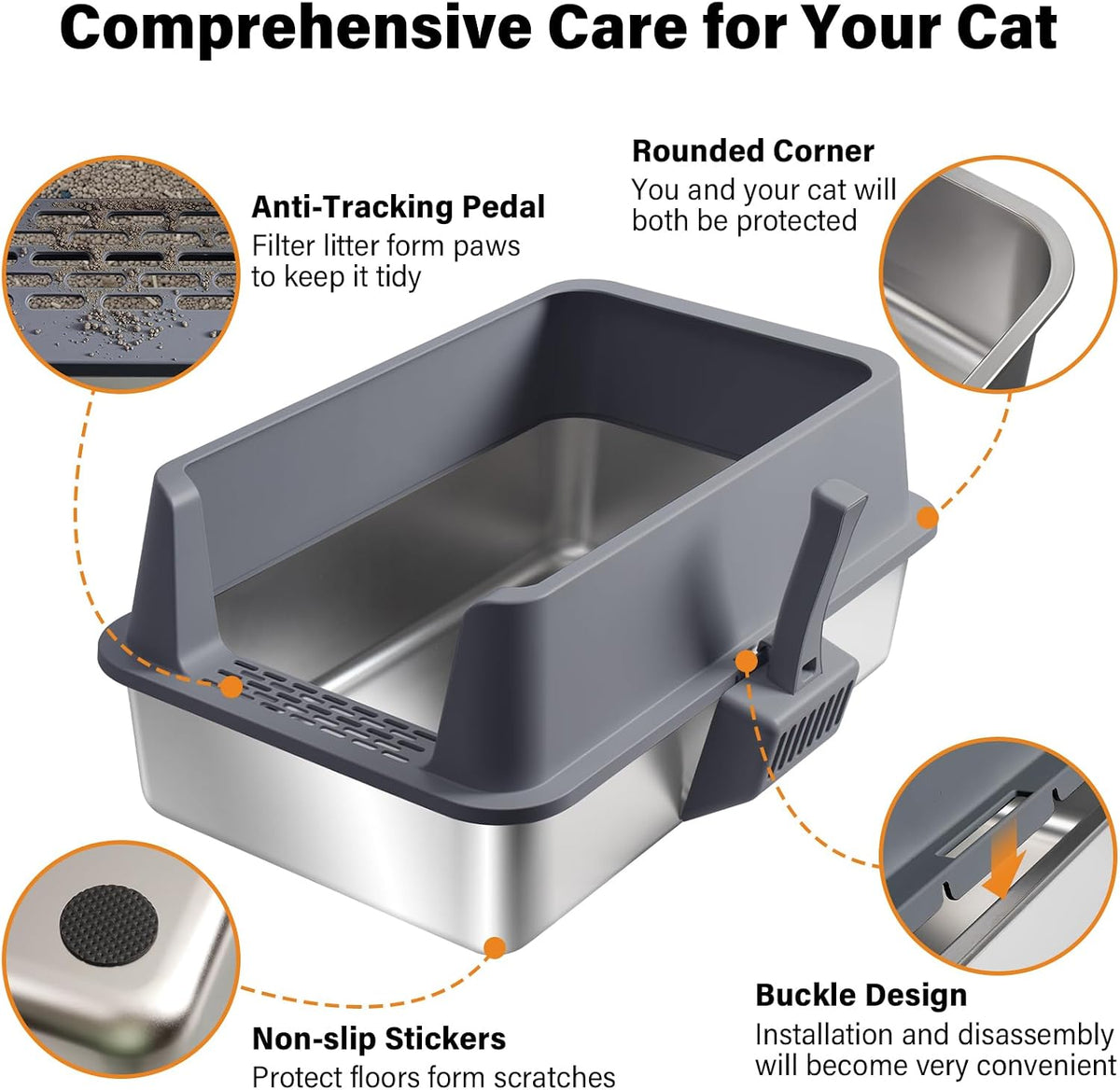 Stainless Steel Litter Box with Lid,XL Extra Metal Cat Litter Box