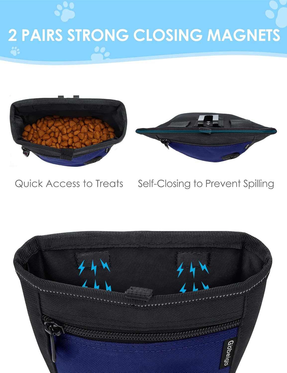 Gobeigo 2 Cup Dog Treat Pouch with Training Clicker(Black/Blue)