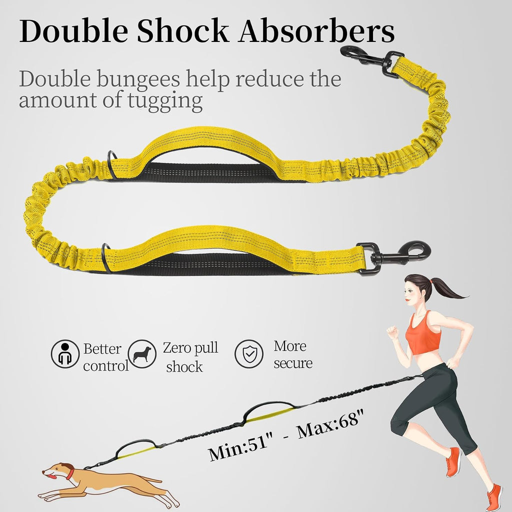 iYoShop Hands Free Dog Leash with Zipper Pouch, Large, 25-120 lbs, Yellow