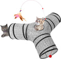 Tempcore Cat Tunnel, 3-Way Collapsible Toy for Indoor Cats, Grey Coin | 3-Way Cat Tunnel with Peek Holes, Hanging Ball and Teaser Wand, Collapsible Design for Play, Hiding, Chasing and Exercise