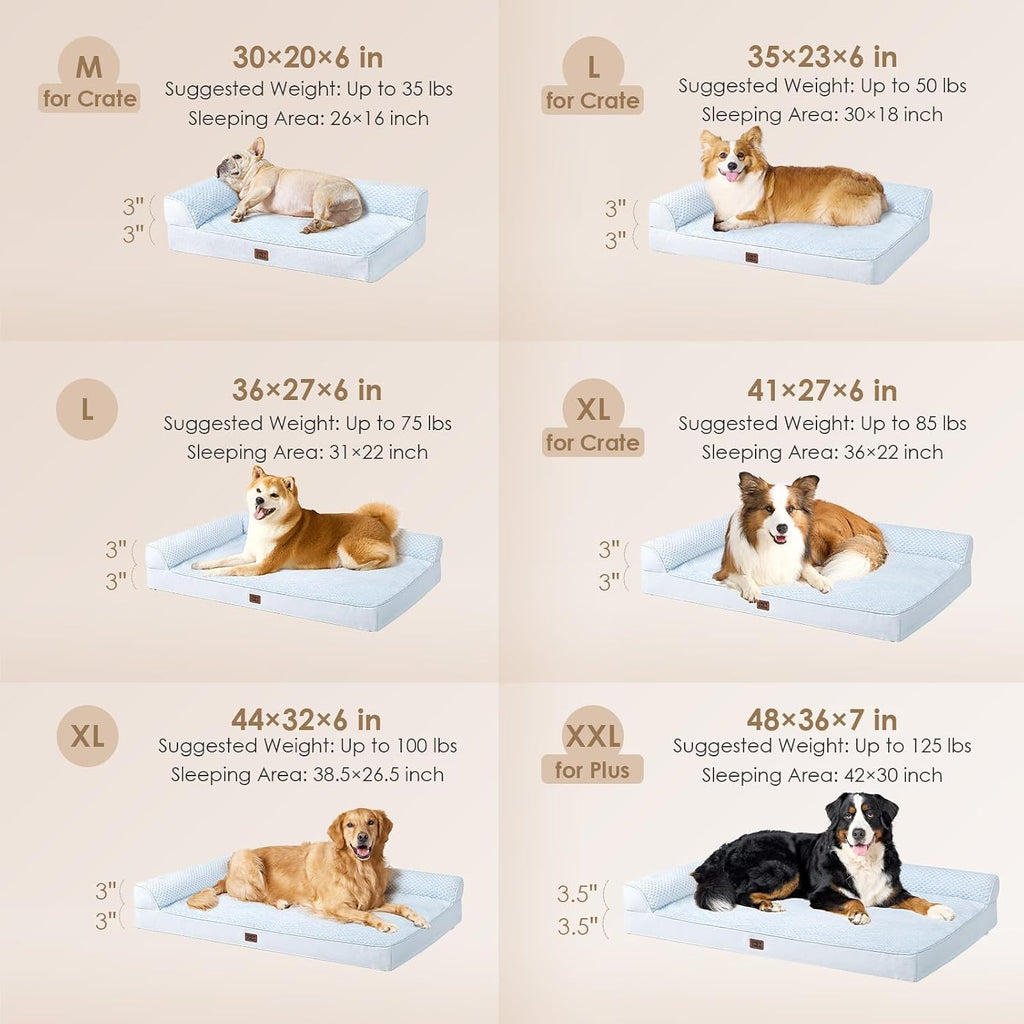 EHEYCIGA Memory Foam Dog Bed for Crate, L Plus Dog Bed, Washblue