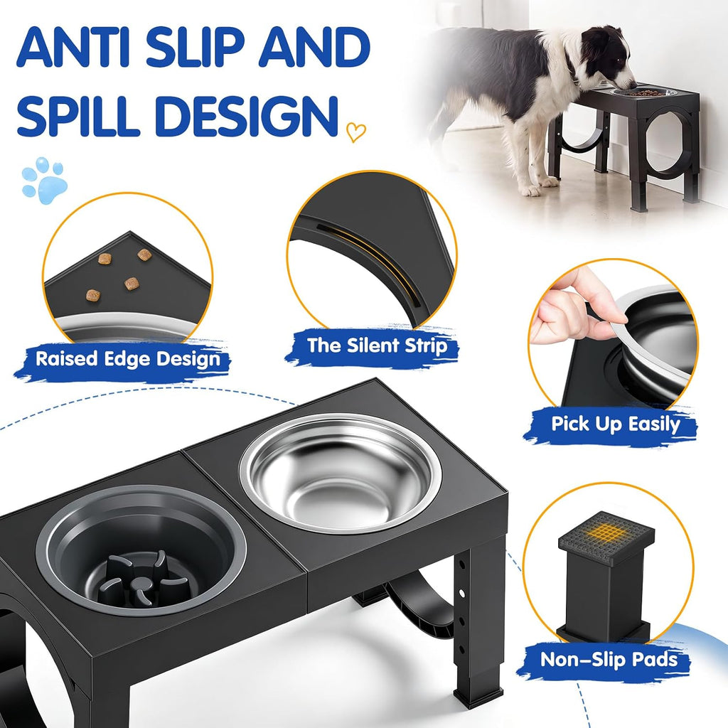 XIAZ Elevated Dog Bowls Large Breed Raised Dogs Bowl Stand Large/Medium Sized Dog Slow Feeder Dogs Bowls Food Water Stands 5 Heights Adjustable 9/11/12/14in Pet Feeder Dish Station