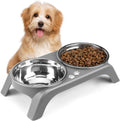 Elevated Dog Bowls for Small Dogs, 3” High Raised Dog Bowl Stand with Dual 5” Stainless Steel Bowls Non-Slip Pet Feeder for Puppy and Cats, Dishwasher Safe, Grey