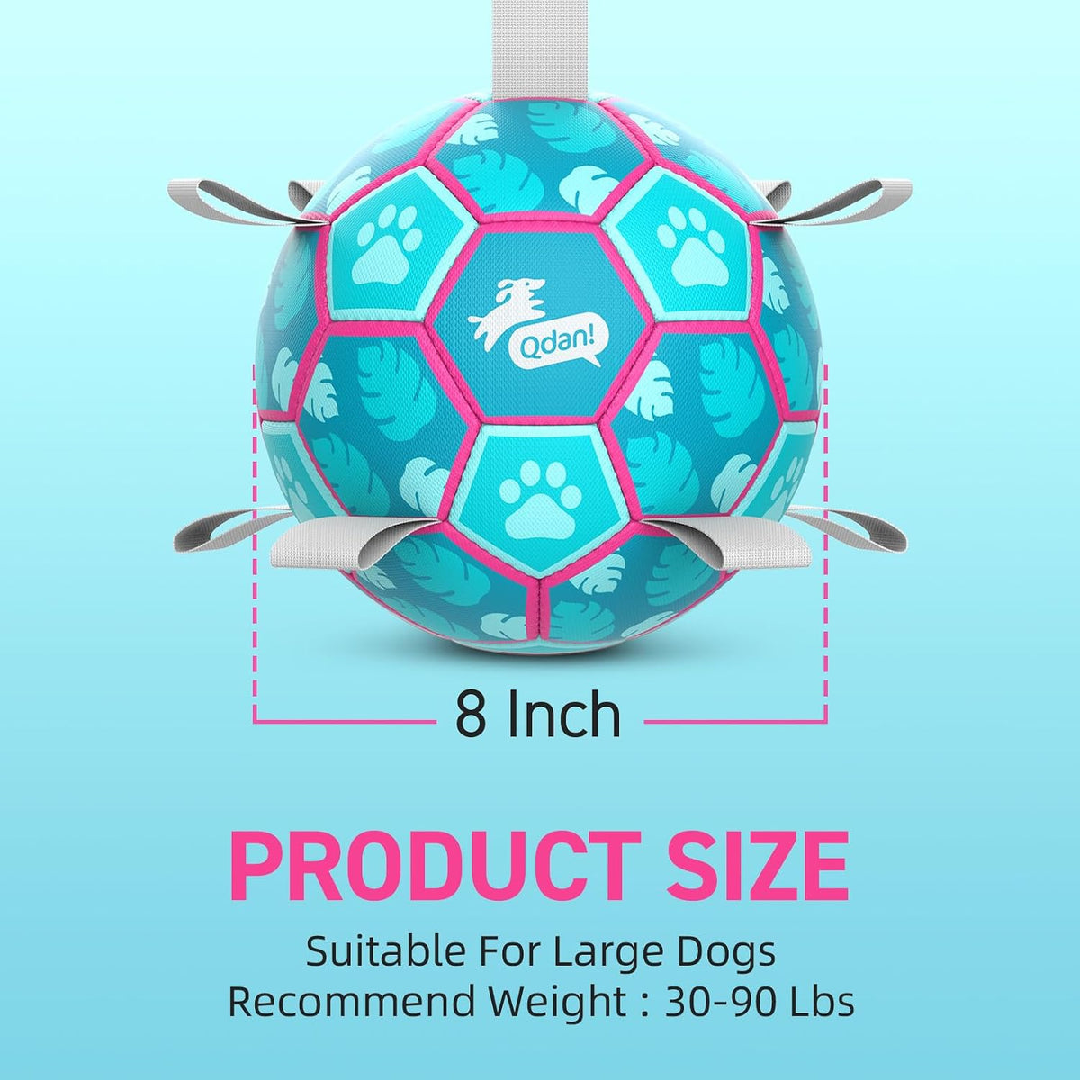 QDAN Dog Toys Soccer Ball with Straps, Pool Dog Water Toy, Outside Ball
