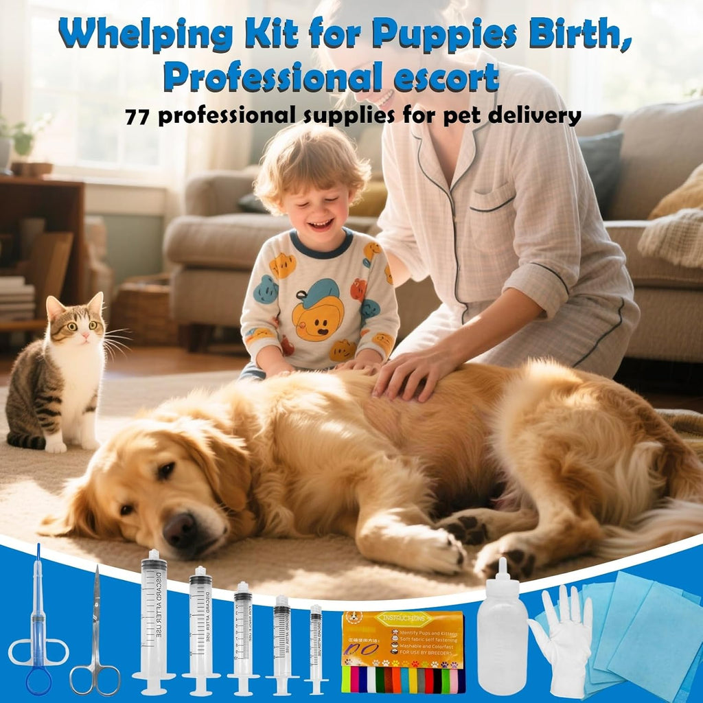 Whelping Kit for Puppies Birth - Reusable Birthing with 77Piece,Birthing Essentials with Emergency Whelping Supplies,Kitten Bottle Feeding kit for New Born Puppy Supplies and Kitten