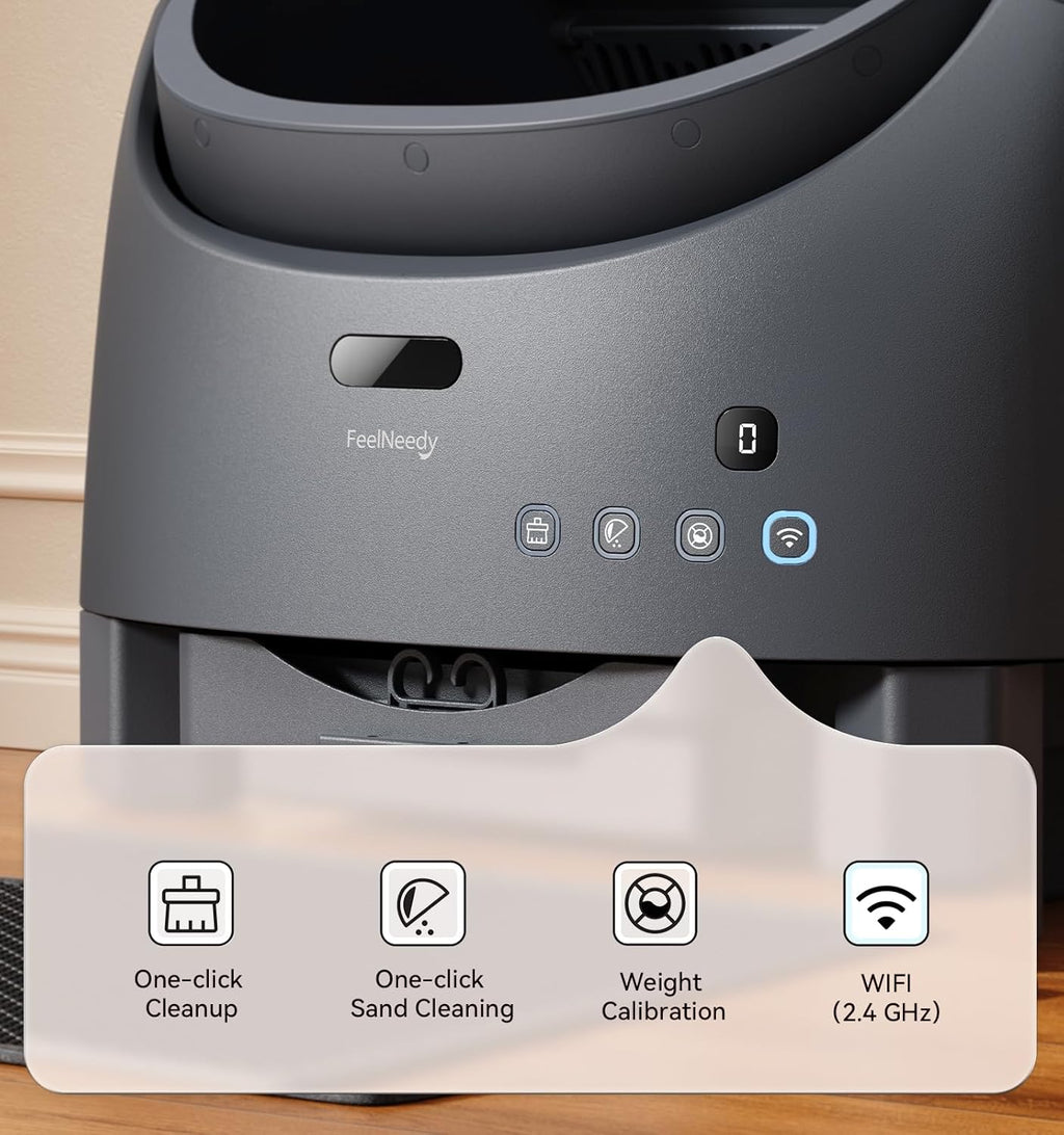 Automatic Litter Box Self Cleaning, FeelNeedy Open-Top Smart Cat Litter Box with App Control, Odor-Control Safety Sensor Design for Multiple Cats, with Waste Bags