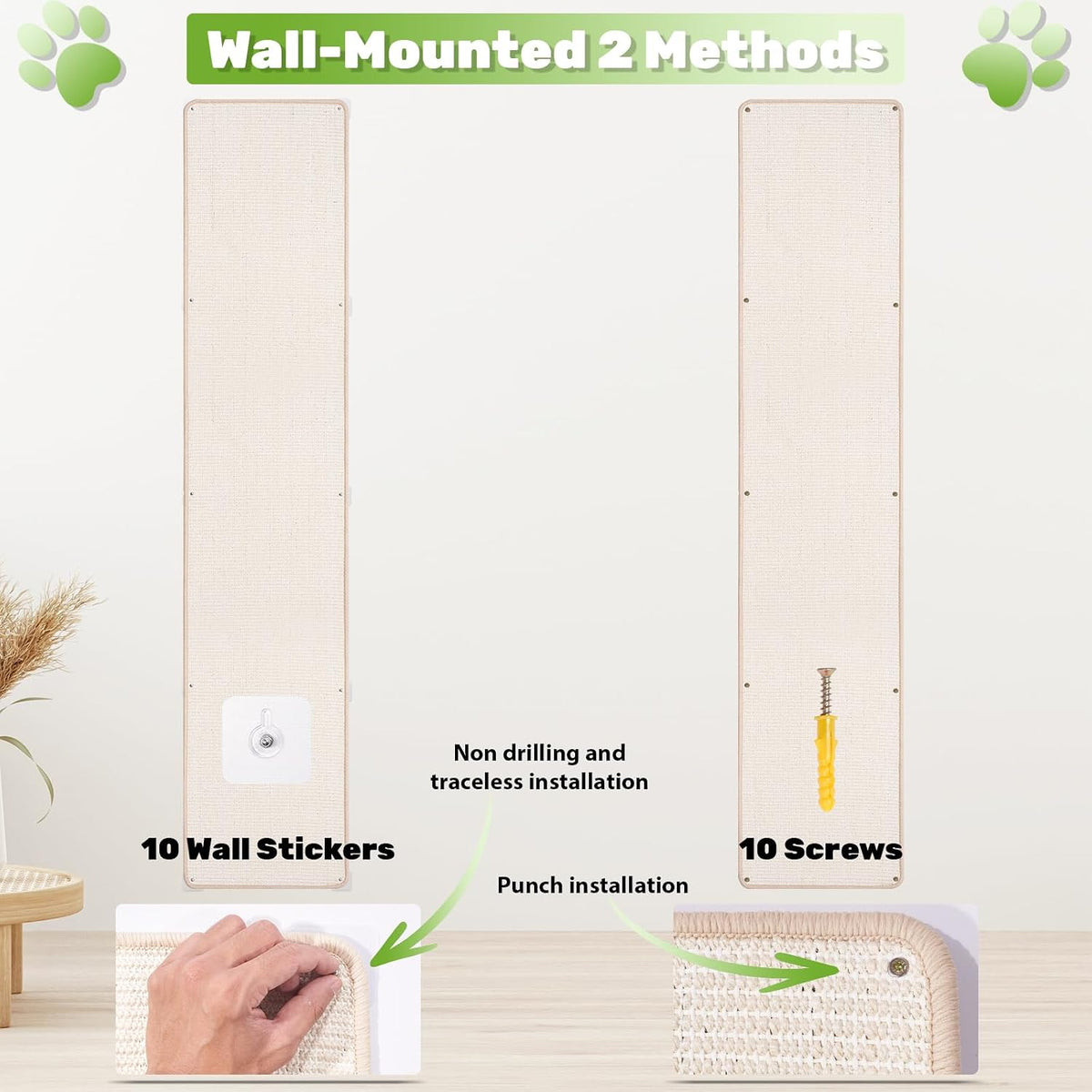 Uranshin Natural Sisal Cat Wall Climbing Carpet, Wall Scratcher Mat Pad