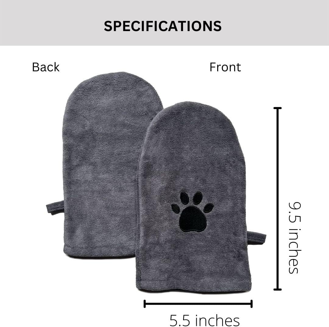 Penny & Niko Microfiber Pet Towel Mitts - Paw Cleaning and Drying Mitts/Gloves for Dogs and Cats (Gray, Standard - 2 Pack)
