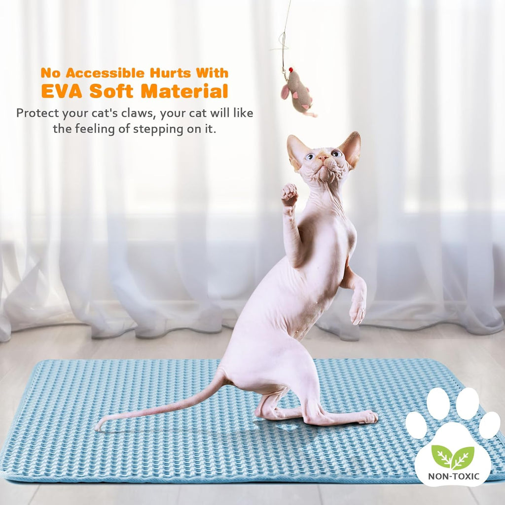 Cat Litter Mat 27"x46",Double Layer EVA litterbox Mat, Blue
