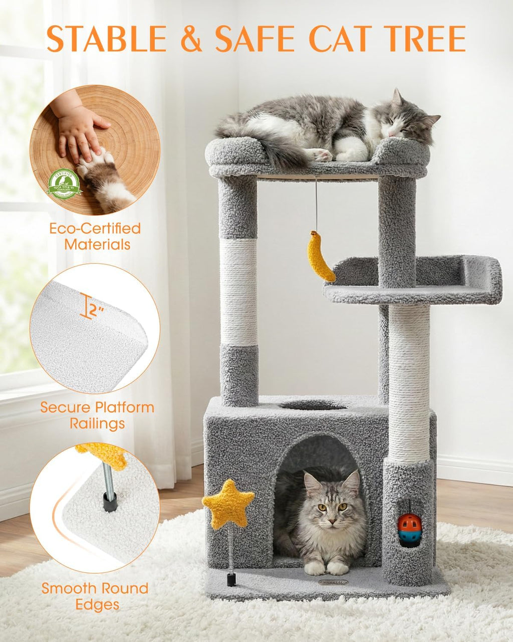 Small Cat Tree for Kittens, 30" Compact Cat Tower with Wide Base