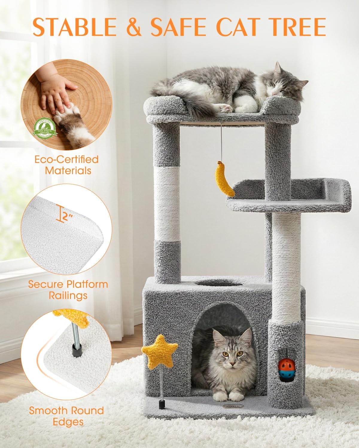Small Cat Tree for Kittens, 30" Compact Cat Tower with Wide Base