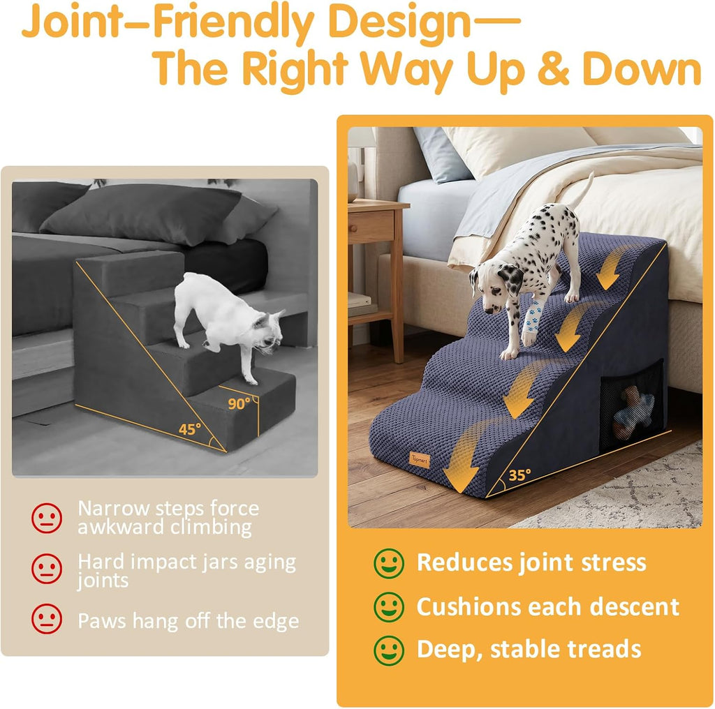 Topmart High Density Foam Dog Steps 4 Tiers, Extra Wide Deep Pet Steps
