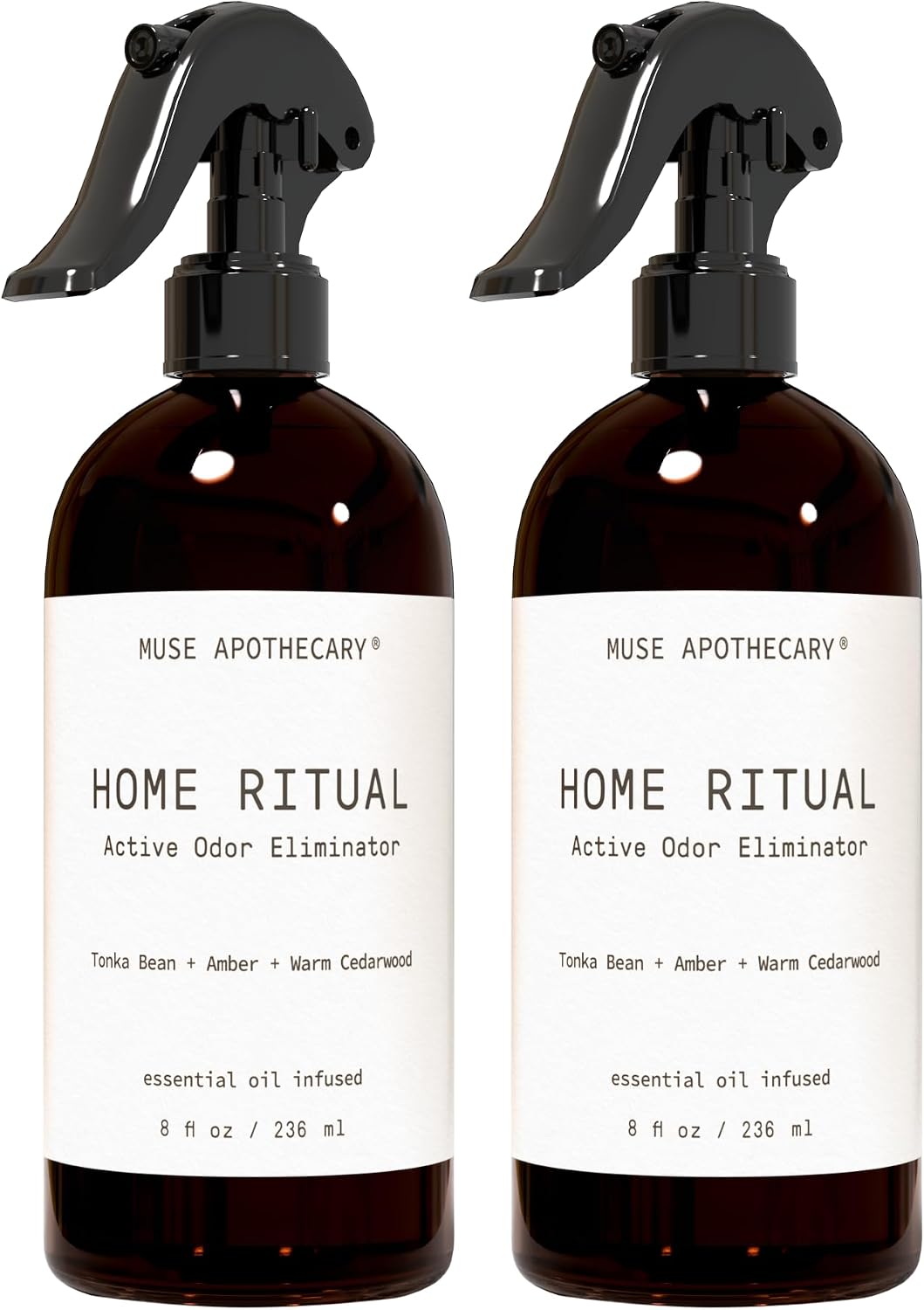 Muse Apothecary Home Ritual Active Odor Eliminator Spray - Furniture Deodorizer Spray & Bathroom Odor Eliminator for Home - Essential Oil Air Freshener - 8oz, Tonka Bean + Amber + Warm Cedarwood