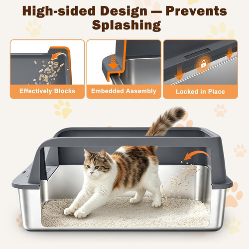 AIPERRO XL Stainless Steel Litter Box | Metal Cat Litter Boxes with Lid