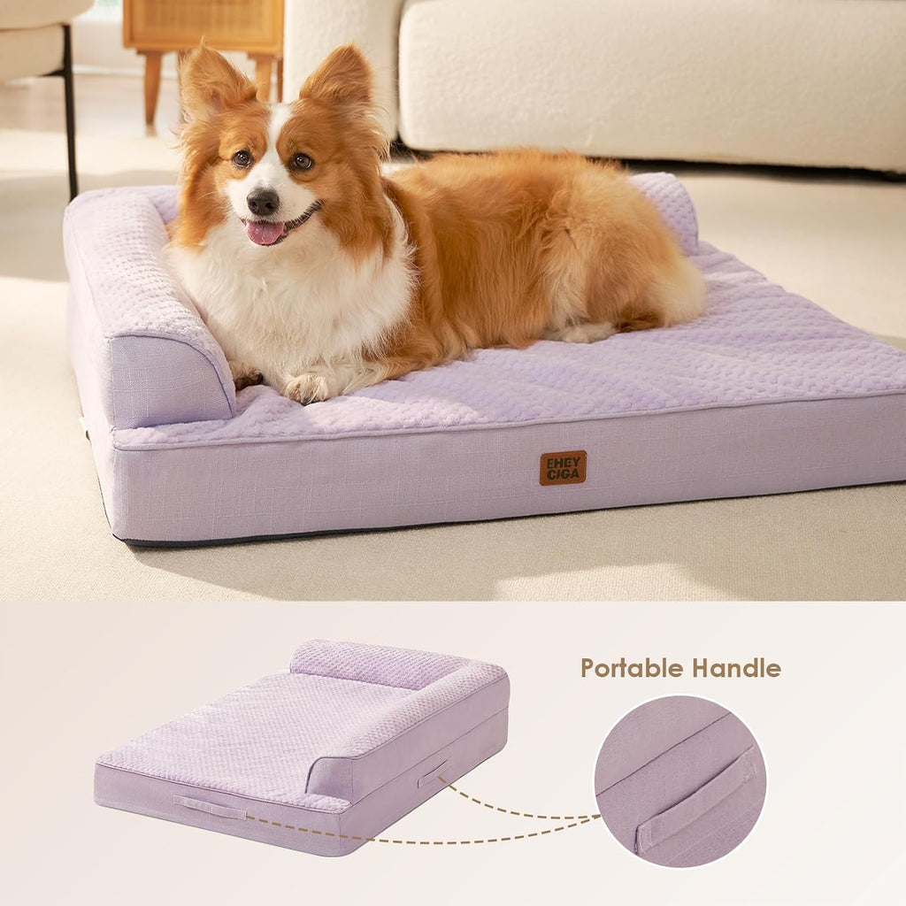 EHEYCIGA Orthopedic Dog Bed Medium Size, Memory Foam Dog Bed, Lilac