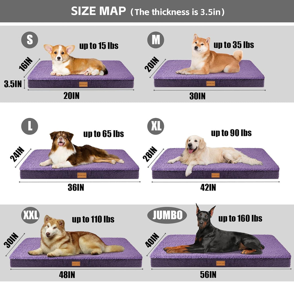 Patas Lague Orthopedic Large Dog Bed Washable Pet Sofa Mat 48''X30''Purple