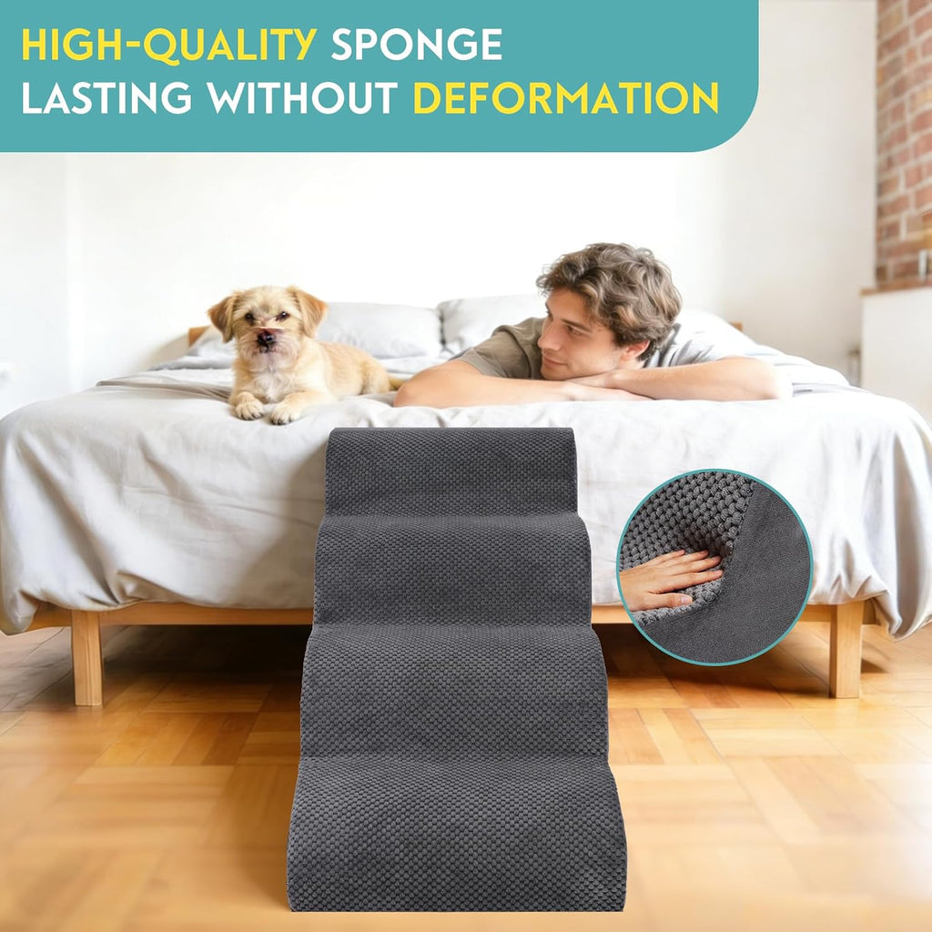 Dog Stairs for Small Dogs, 19.7" H Pet Stairs 4-Steps Ramp for Puppy, Older Cat, Stairs with Whole 30D High Density Foam, Corduroy Fabric, Non-Slip Bottom Dog Steps for Bed and Couch (Grey, 4-Step)