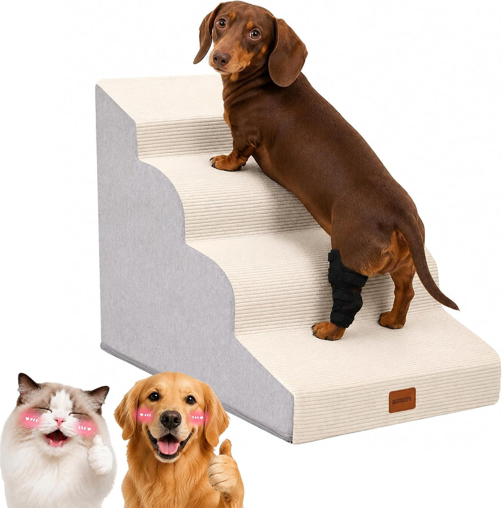 4-Step Curved Dog Stairs 19.7"H for Medium Dogs Standard Bed & Sofa