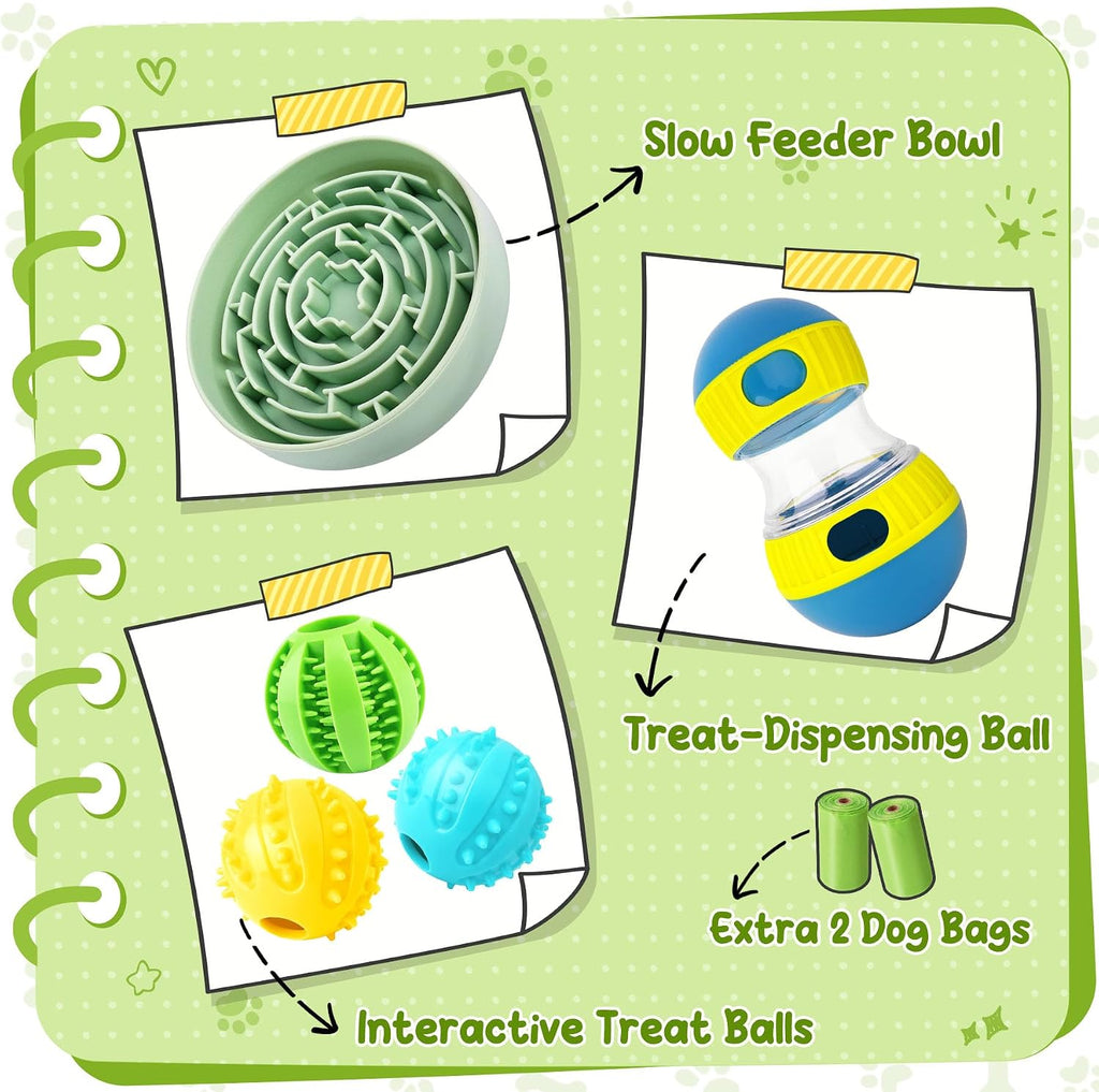 KIPRITII Dog Puzzle Feeder Set with Slow Feeder Bowl & Treat Ball