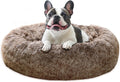 JOLLYVOGUE Calming Dog Beds Large Sized Dog, 36in Donut Washable Large Pet Bed, Anti-Slip & Anti-Anxiety Fluffy Faux Fur Round Dogs Bed, Fits up to 80 lbs Pets (Smoke Brown)