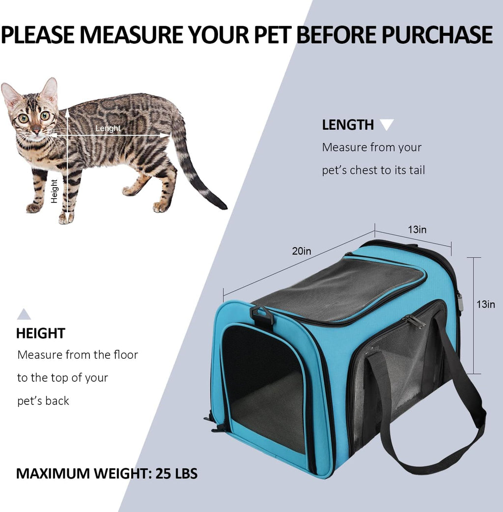 Henkelion Large Cat Carriers Dog Carrier Pet Carrier for Large Cats Dogs Puppies up to 25Lbs, Big Dog Carrier Soft Sided, Collapsible Travel Puppy Carrier - Large - Blue