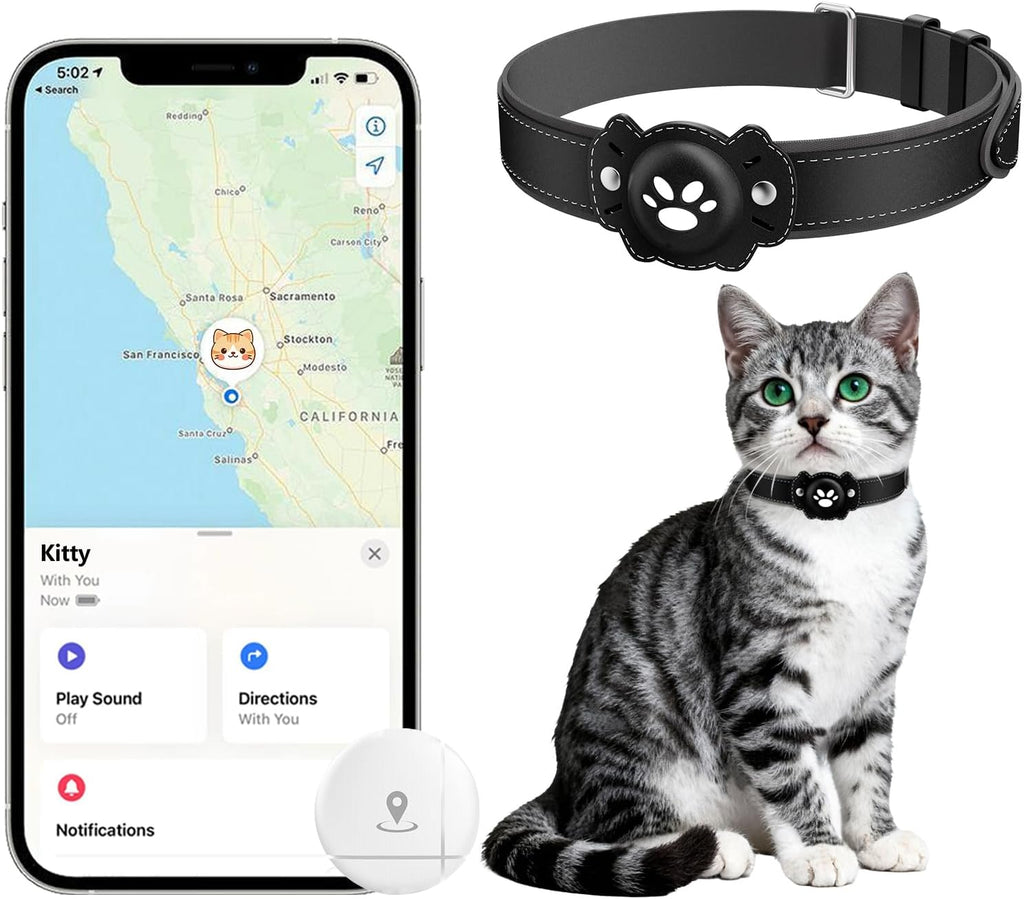 GPS Tracker for Cats, Cat GPS Tracker, Pet Location Tracker with Collar, Real-Time Tracking, No Monthly Fee or Subscription, Waterproof, 365-Day Long Battery Life Cat Collar, iOS & Android (Black)