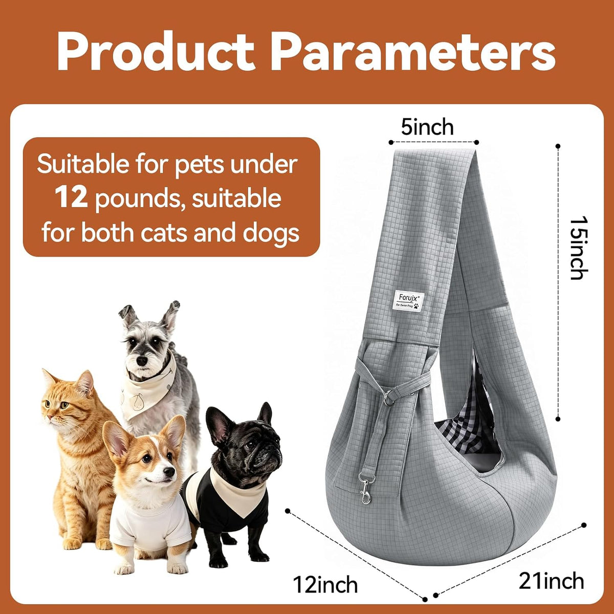 Dog Sling Carrier, Lightweight Breathable Puppy Carrier for Small Dogs&Cats