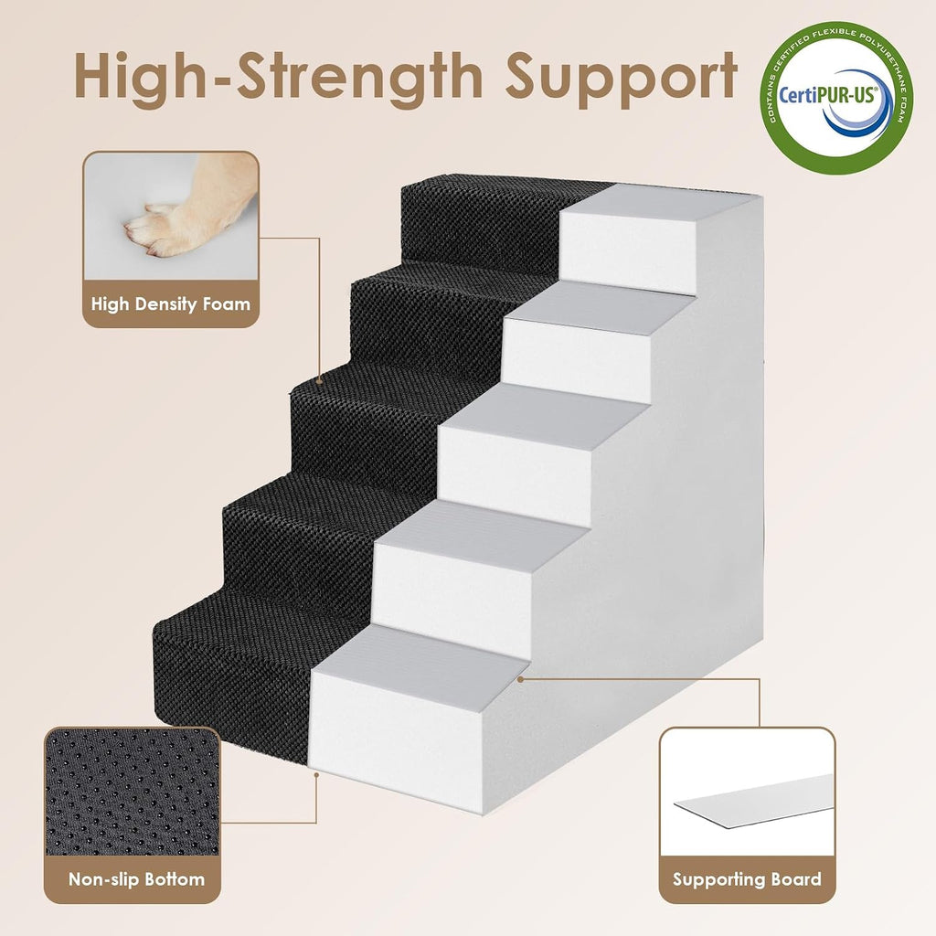 EHEYCIGA Dog Stairs for Bed 22.5" H, 5-Step Extra Wide Dog Steps, Black