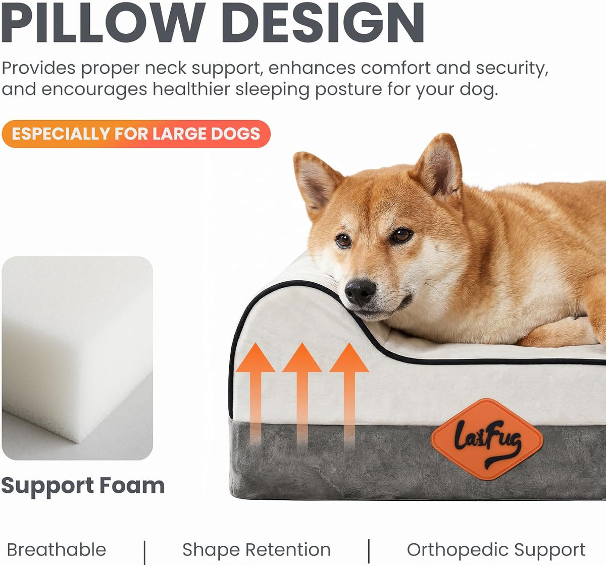 Laifug Orthopedic Memory Foam Extra Large Dog Bed with Pillow and Durable Waterproof Liner and Removable Washable Cover and Smart Design (Large (46" x 28" x 8"),Dark Green)