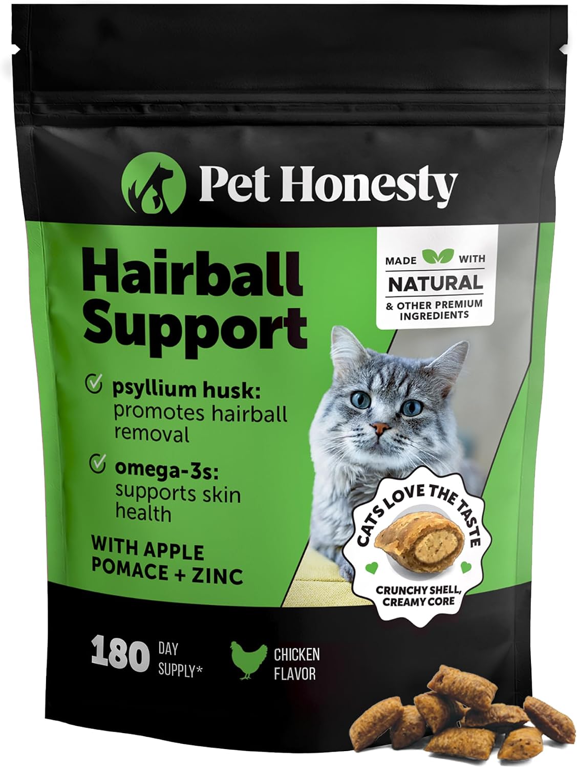 Pet Honesty Vet Backed Cat Hairball Remedy Chews, Chicken, 180-Day Supply