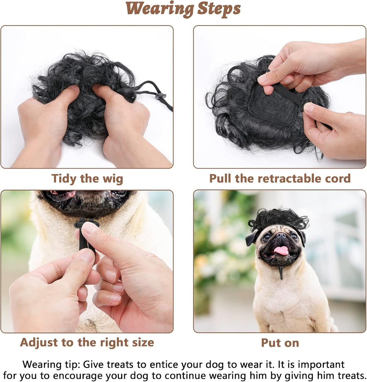 HOWWFALY Dog Costume Cat Apparel Dog Toys Curly Braids Headgear Wigs Styling Cute Funny Pet Hair Accessories Decoration for Halloween, Christmas, Parties (Black)