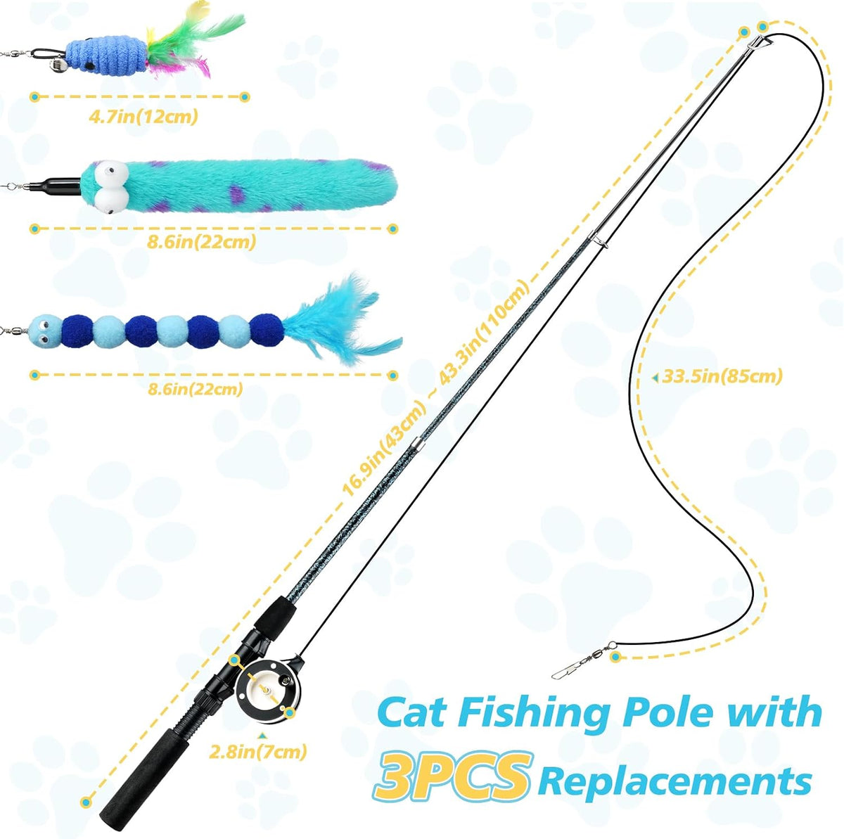 Pawaboo Cat Teaser Wand Toys, Cat Fishing Pole Toy with 3 PCS Feathers