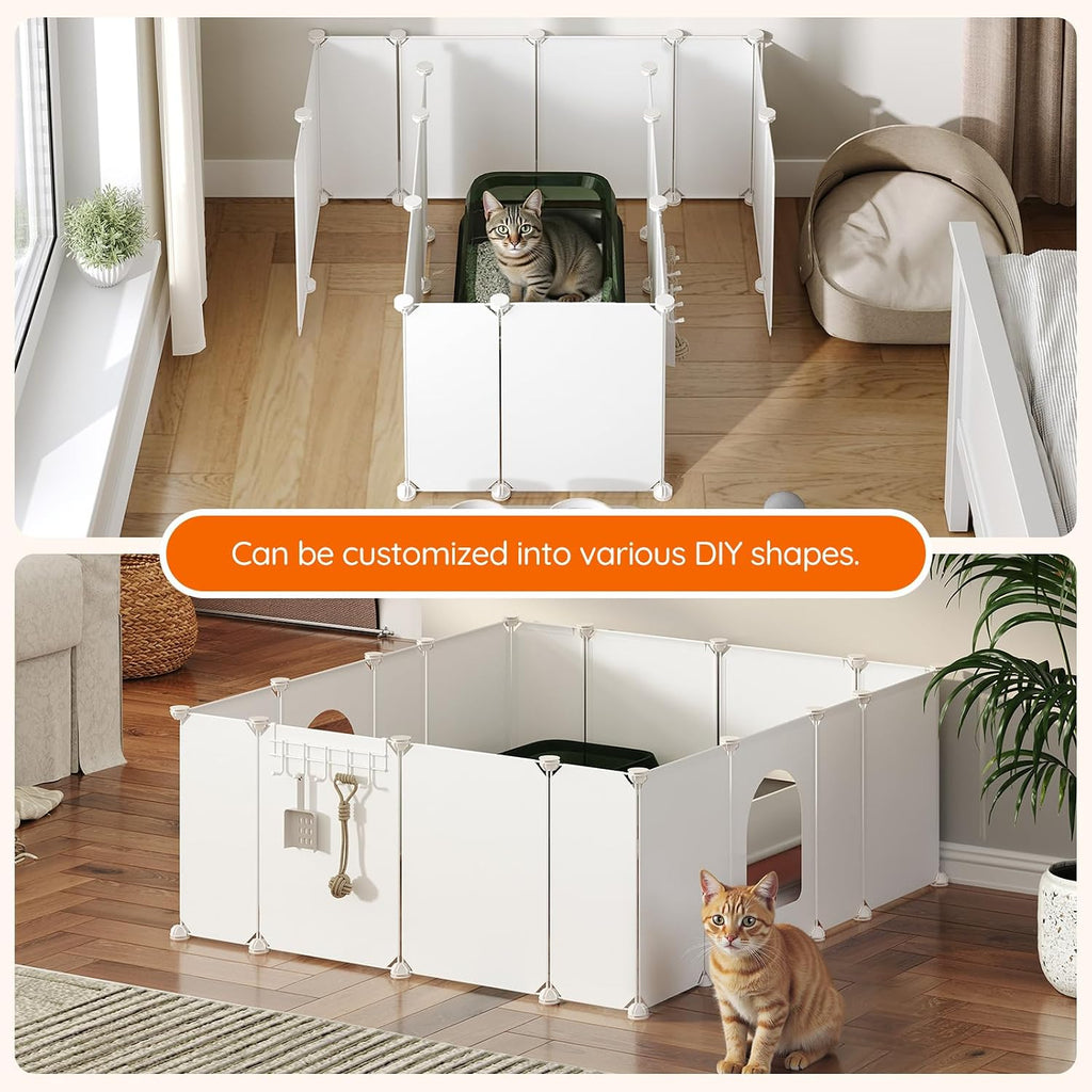 HOOBRO 2 Pack Cat Litter Box Enclosure Splash Guard with Large Oxford Mat, Plastics High-Edge Litter Guard with Drain Hooks, DIY Assembly, 70.9" L x 29.1" W x 15.7" H, Easy to Clean, White WT08PP03