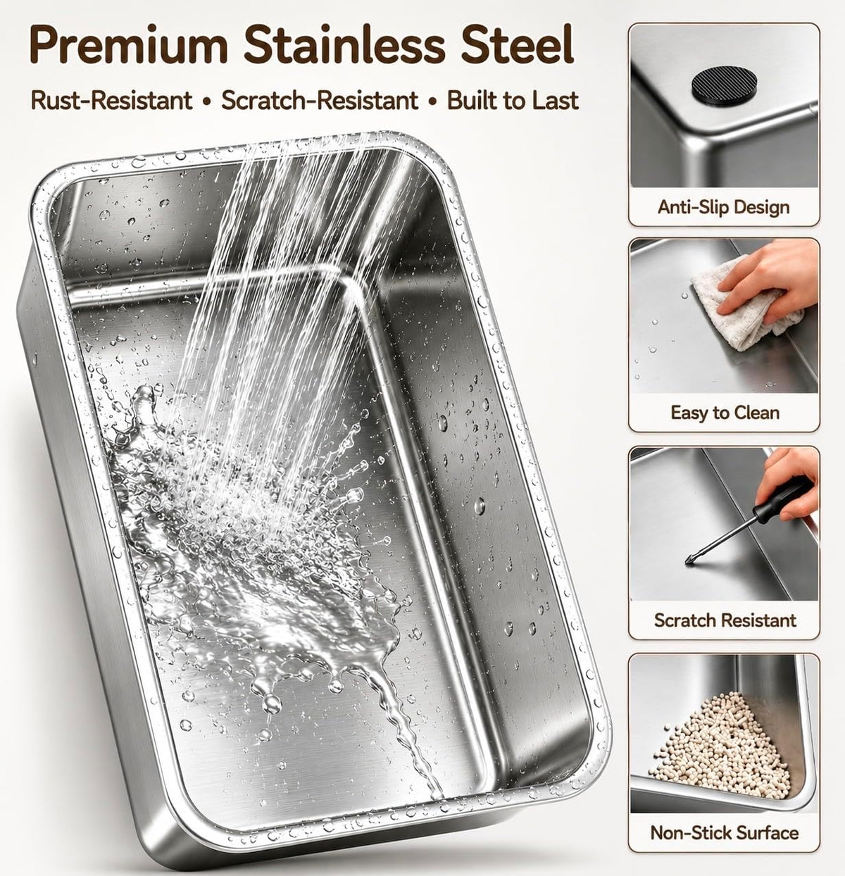 Stainless Steel Cat Litter Box with Lid, XL Enclosed Covered Litter Box for Large Cats, Front Entry Top Exit, High Sided Metal Litter Box, Odor Control, Leak Proof, Scoop & Pedal Included