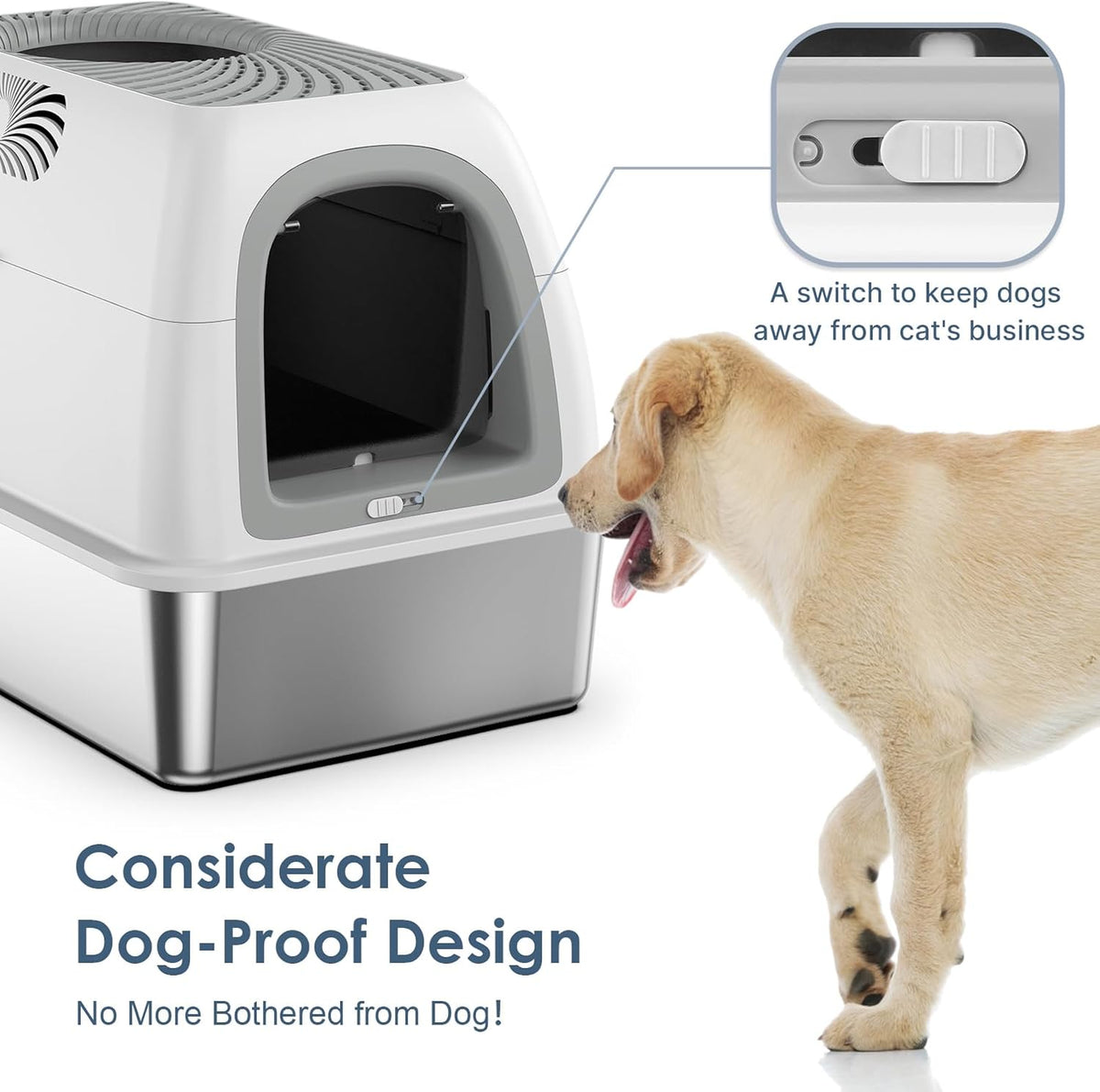 SuzziPaws Stainless Steel Litter Box Top-Entry Dog-Proof for Multi-Cats | XL Grey Hooded Lid with Filter & Scoop, Anti-Leakage Enclosed High-Sided Metal Pan for Low-Tracking & Easy Cleaning