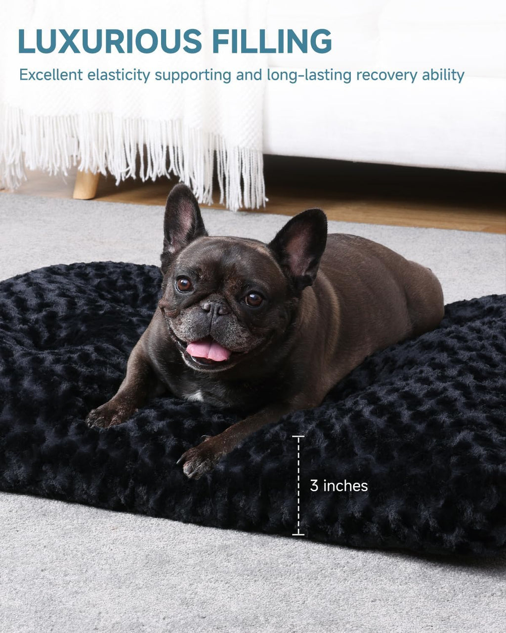 KSIIA Washable Dog Bed Small Dog Crate Bed Deluxe Plush Mat 23"x18" Black