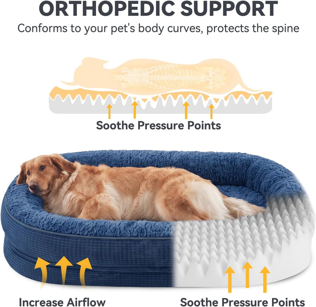 JOEJOY XL Orthopedic Dog Bed for Large Dogs, 360° Oval Bolster, 45"