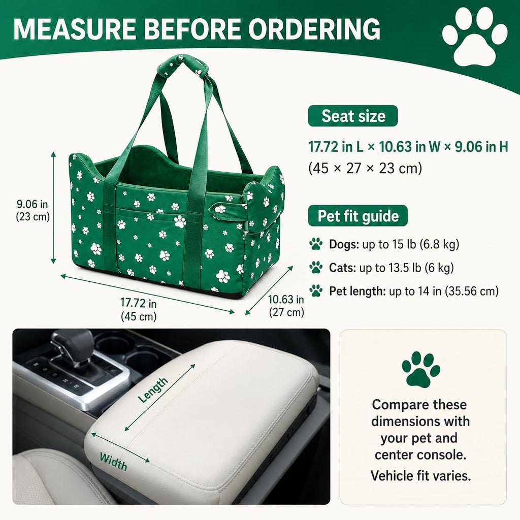 Center Console Dog Car Seat Safe Travel for Small Dogs Under 15 lbs