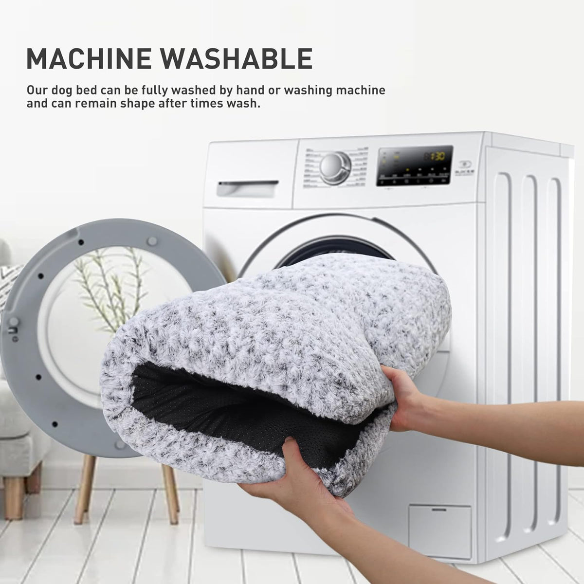KSIIA Washable Dog Beds Large Sized Dog Crate Bed Plush Mat 44"x32" Gray