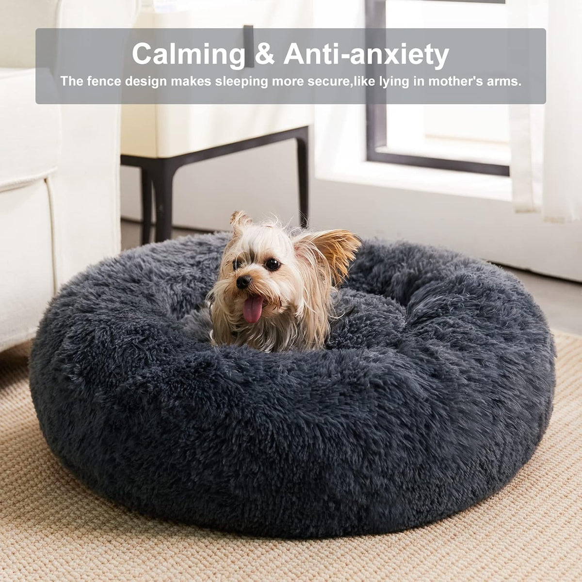 WNPETHOME Large Round Calming Dog Bed Cat Bed for Comfy Sleep