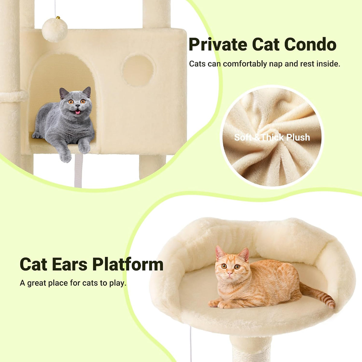 Allewie 64 Inches Multi-Level Cat Tree Tower for Indoor Cats, Beige