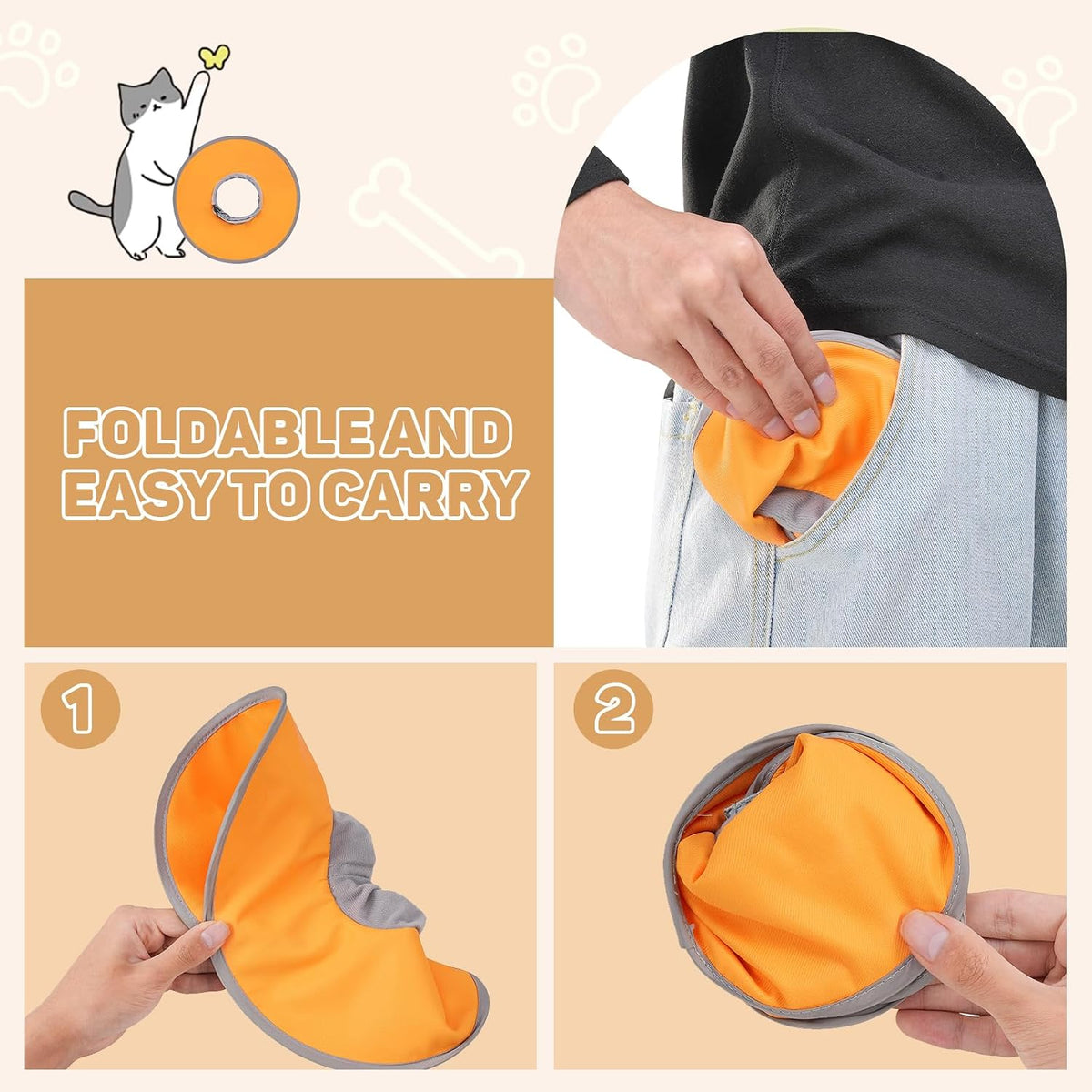Avont Lightweight Waterproof Foldable Cone, Soft E-Collar - S Orange