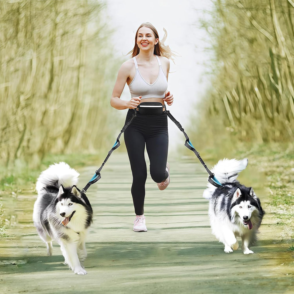 Uppetly Hands Free Dog Running Leash with Adjustable Waist Belt, Dual Handle Elastic Bungees Retractable Rope for Small and Medium Dogs, Reflective Stitches for Walking Hiking Biking (Medium, 8-35lb)