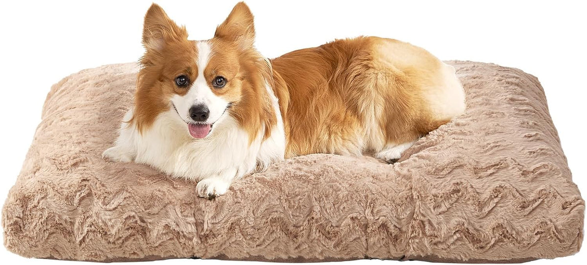 EHEYCIGA Washable Large Dog Bed for Crate, 35x23 Inch Pet Bed, Camel