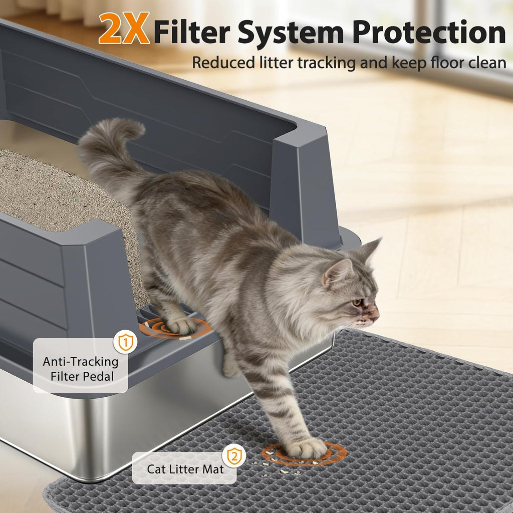 FURTIME Stainless Steel Cat Litter Box, Extra Large Cats Metal Litter Box