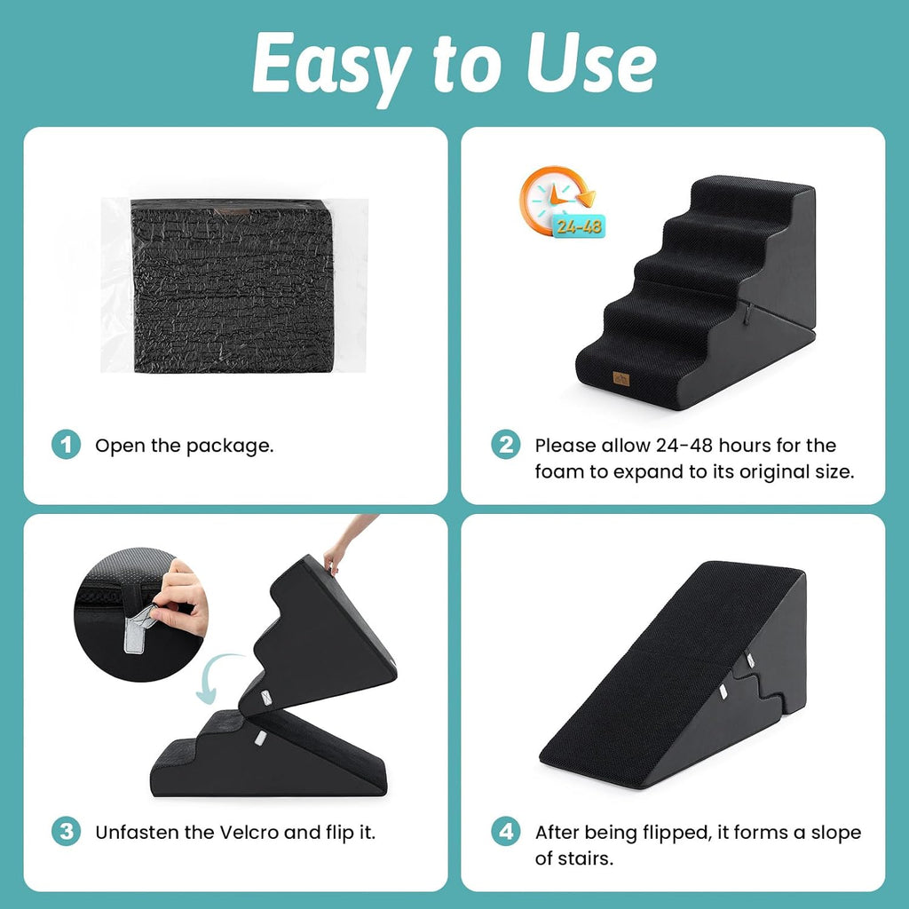 COZY KISS Dog Stairs for Small Dogs, 5-Step 2-in-1 Dog Steps,22.4" H